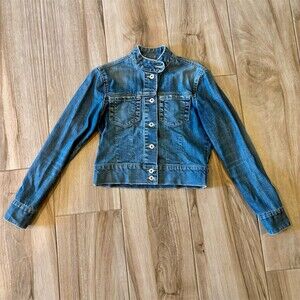 GUESS? Jeans Jacket Womens Size M Medium Wash Blue Cropped Snap Front